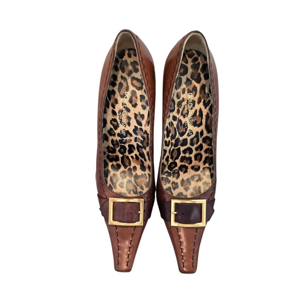Dolce and Gabbana Beige Leather Pointed Toe Buckle Pumps Size 36.5 6 6.5 - Picture 4 of 8